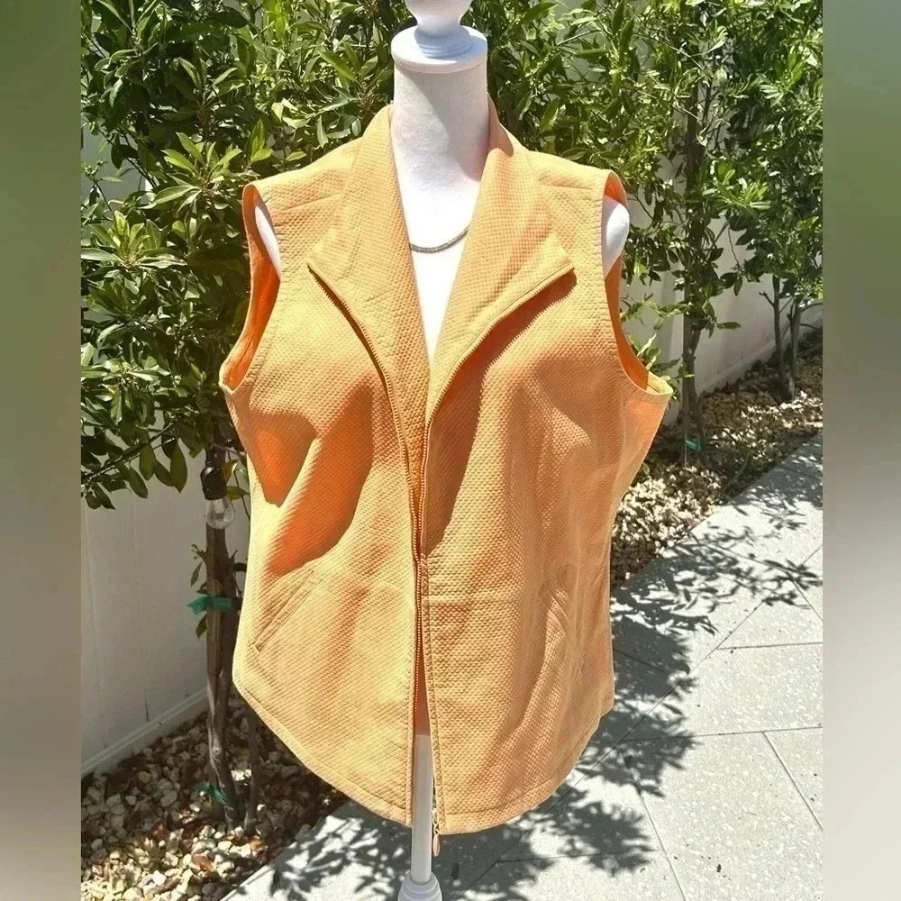 🧡”Eileen Fisher” Orange Sherbet Vest w/ Waffle Pattern & Pockets Size XL🧡
